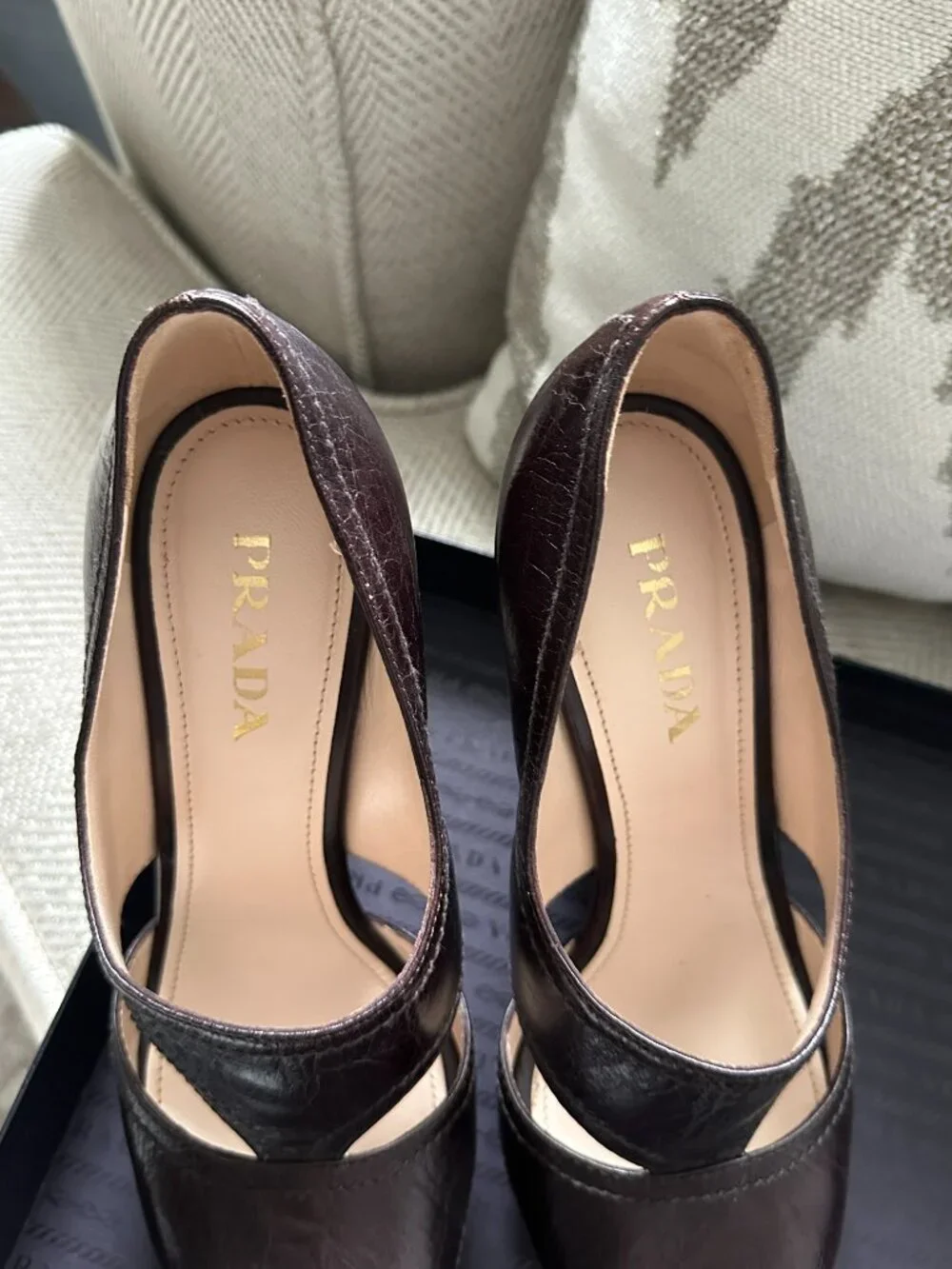 Prada Brown Leather Cut Out High Heel Pump - Picture 7 of 12
